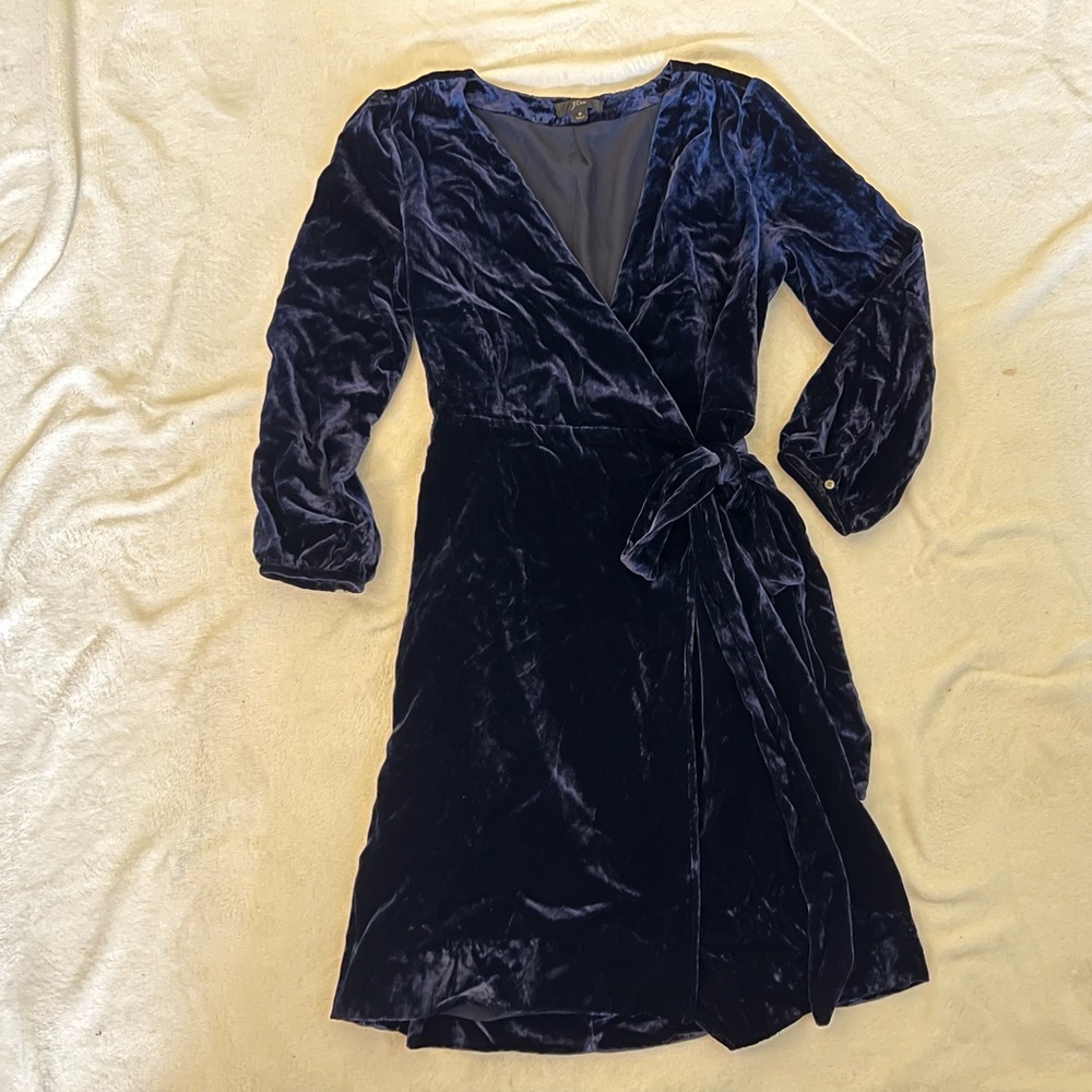 J Crew Velvet Wrap Dress Navy Size 6 - Picture 3 of 4